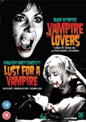 Cover art for Optimum's dvd of The Vampire Lovers and Lust For A Vampire, released on 22 September 2008