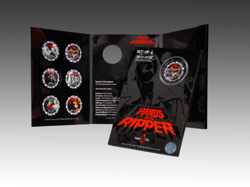 Packaging artwork for the Hammer Films The Hands of the Ripper poker chips from Bond International / Collectablesmania