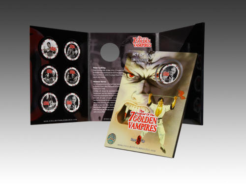Packaging artwork for the Hammer Films The Legend of the 7 Golden Vampires poker chips from Bond International / Collectablesmania
